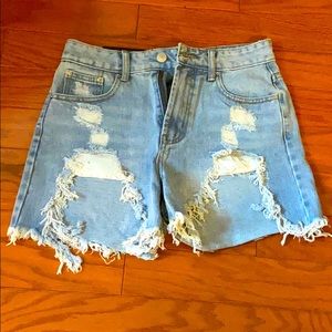 Momokram Distressed High-Waisted Denim Shorts